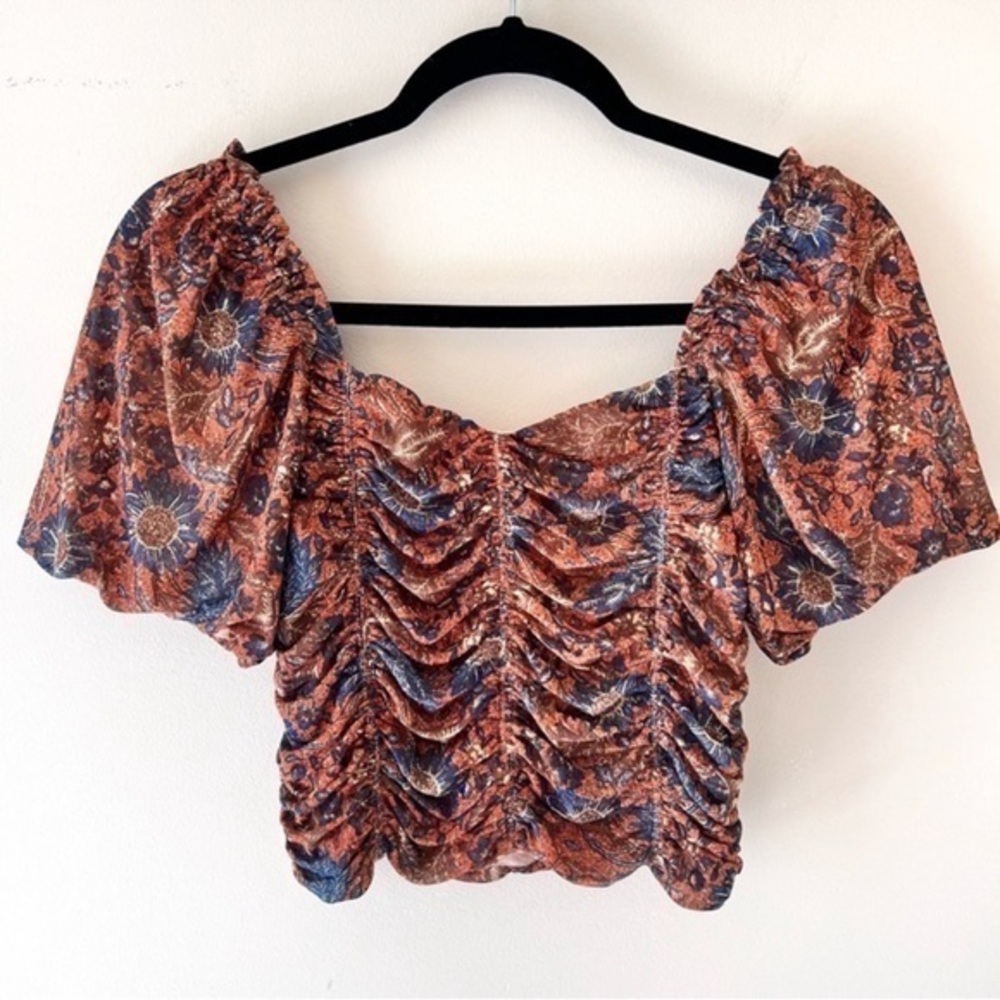 House of Harlow 1960 ruched peasant crop top blouse puff sleeves size S
